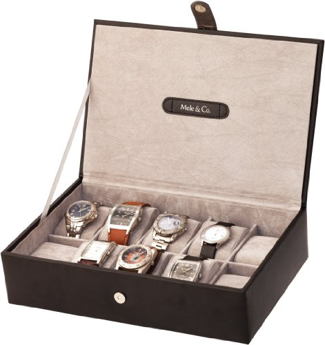 Mele Black 10 Watch Display Box Case New Bonded Leather