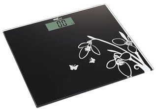 Melchioni Family | Digitalwaage, FLAT, hohe Genauigkeit, ultradünn, Druckaktivierung, gehärtetes Glas, 1,2 LCD-Display, Schwarz
