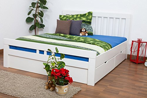 Steiner Shopping GmbH Doppelbett/Funktionsbett Easy Premium Line K8 inkl. 2 Schubladen und 1 Abdeckblende, 160 x 200 cm Buche Vollholz massiv weiß lackiert