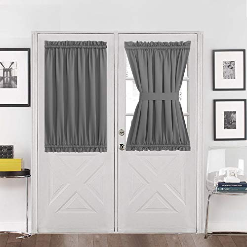 Aquazolax Blackout Rod Pockets Window Curtain Back Door Side Panels for Privacy - 54W x 40L Blackout Window Treatment Curtains Drapery for French Door - 1 Panel, Grey