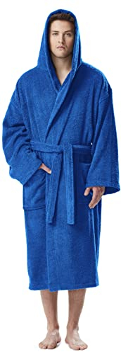 Peignoir de bain pour hommes avec capuchon, longueur mollet, taille homme: L, taille unisexe: L-XL, Bleu Roi