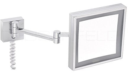 DEUSENFELD KLQ54CT - Premium LED Kosmetikspiegel Quadro, Einstellbarer Farbton von 2700-6500K, 5X Vergrößerung, 20x20cm, verchromt