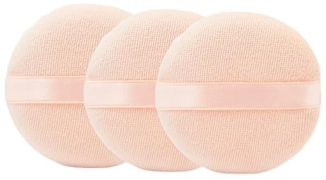 Runde Velour-Puderquasten mit Band, 8 cm, weicher Schwamm, Gesicht, Make-up, Kosmetik, loser Puderquaste, Foundation, Beauty-Werkzeug, 3 Stück (Beige)
