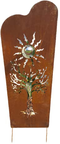 Jürgen Bocker Garten-Ambiente Gartenstecker Baum rechteckig aus Roststahl mit 1 Kugel aus Edelstahl Abmessung 130x30x5 cm, braun, 130 cm