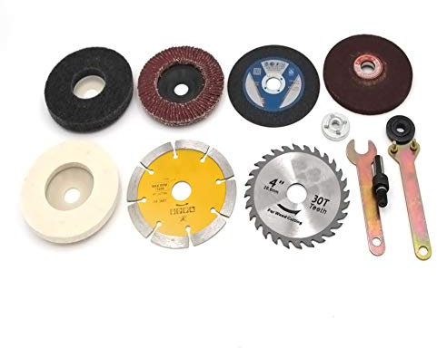 Chiloskit 10 Stück Elektrische Bohrmaschine Wechsel auf Winkelschleifer Umwandlungszubehör mit Trennscheibe Polierscheibe Zubehör Holzbearbeitung Metall Kit