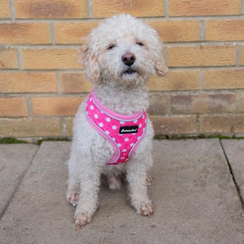 AllPetSolutions No-Pull Dog Harness – Padded Vest with Pink Polka Dot Print, Reflective Trim & Breathable Air-Mesh (Large)