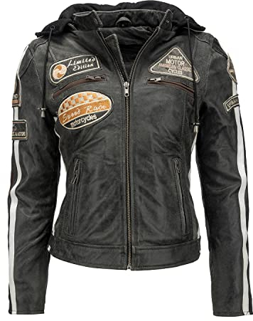 URBAN 5884 Motorradjacke Damen Mit Protektoren, Damenjacke aus Lammleder, Protektoren für Rücken, Schultern und Ellenbogen