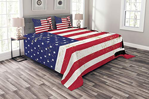 ABAKUHAUS New York Tagesdecke Set, Freiheitsstatue USA, Set mit Kissenbezügen Romantischer Stil, für Doppelbetten 264 x 220 cm, Dunkle Koralle Weiß