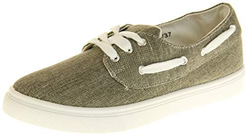 DUNLOP Womens Sneakers - Glittery Ladies Deck Shoes Comfy Memory Foam Espadrille Lace up Flat Canvas Pumps Plimsolls - Grey Shoes Size 8 UK