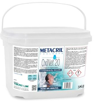 Metacril OxiNet 20, Oxígeno Activo, tabletas de 20 g, Ideal para Piscinas y spas - 3 KG