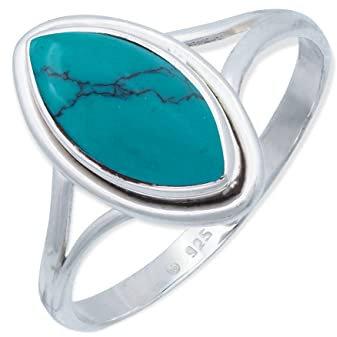 mantraroma Silber Ring Damen 925 Türkis Edelstein türkis schlicht groß modern