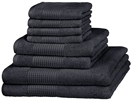 Merana Rome Handtuch Set | saugstark, weich und fusselfrei | Frottier Luxus Qualität | 100% Baumwolle | Oeko-TEX | 590 GSM (Graphite Black, 8er Sparset | 4 Gästetuch, 2 Handtuch, 2 Duschtuch)