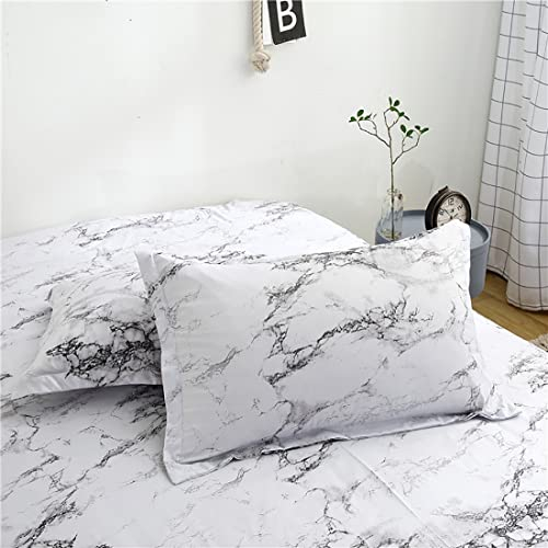 AShanlan 2er Set Kissenbezug Kissenbezüge 40 x 80 cm Weiß Grau Marmor Muster 100% Microfaser Kopfkissenbezug 40x80 Kissenhülle Doppelpack