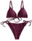 ZAFUL Damen Gepolstert Bikini Set, Einfarbig Bikini Badeanzug mit Dreieck Cup Spaghetti-Träger (Weinrot, S)