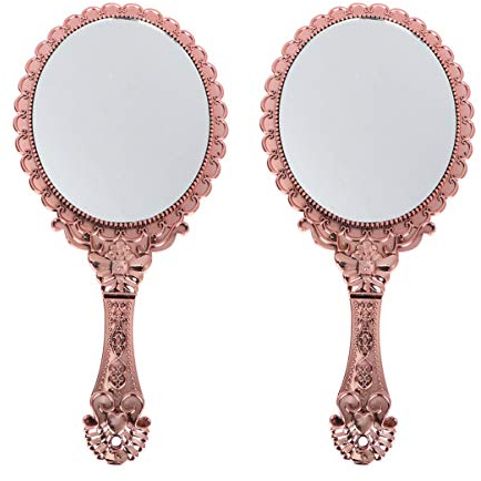 SOLUSTRE Vintage Retro Handspiegel Blumenspiegel Tragbar Oval Make up Spiegel mit Griff für Damen Mädchen Frauen Kosmetik Frisur Geburtstag Party Geschenk Silber 2 Stück