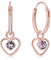DTPsilver® Orecchini a Cerchio Piccoli - Argento 925 Placcato in Oro Rosa - Pendenti a Forma di Cuore con 3 mm Cristalli Swarovski® Elements Rotondi - Diametro: 14 mm - Colore: Viola