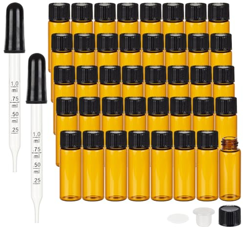 BENECREAT 40PCS Bouteilles d'huile Essentielle en Verre ambré de 5ml avec Bouchon à vis Petits flacons en Verre d'échantillons ambrés avec Compte Gouttes gradué 2PCS