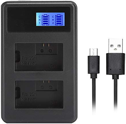 Mini Chargeur de Batterie d'appareil Photo à Double Fente USB avec écran de Chargement LCD pour NP-FW50 A6300 A6500 A6000 A7r A7