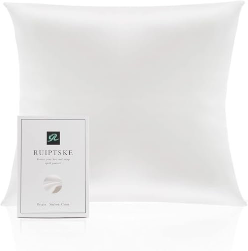Kissenbezug aus Naturseide, hypoallergen, 22 Momme, 100% Seide, 600 Fäden, mit verdecktem Reißverschluss (White, 80x80cm)