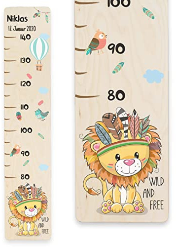 Holzura Messlatte Kind Holz, Messleiste personalisiert mit Name für Baby & Kleinkinderzimmer, Geschenk zur Geburt für Junge und Mädchen, Grössenmesser Kinder