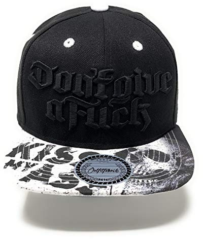 Outfitfabrik Snapback Cap Don´t give a Fuck in schwarz, Schirm mit Kiss My Ass-Motiv, schwarzer 3D-Stick (Lifestyle, Provokation, Statement)