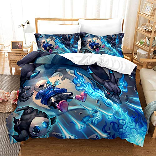 PTNQAZ 3D-Druck Undertale Bettwäsche-Set, Schlafzimmer-Dekoration, Bettbezug, Heimtextil-Bettbezug, Bettdecke, Bettwäsche-Sets für Jungen (Einzelbett)