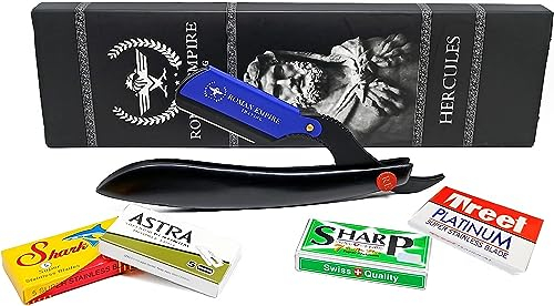 Razor Blades Club Römisches Reich Rasiermesser Herkules Neues Rasiermesser, professioneller Friseurrasierer für Bart, Schnurrbart und Konturen (Astra-Sharp-Shark-Voskhod) (blau, 20 Einheiten (1 Stück)