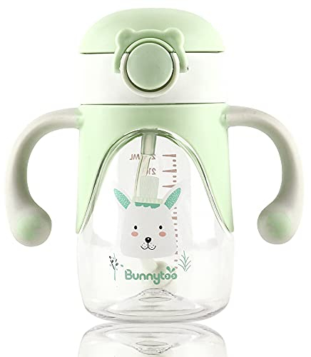 Bunnytoo Tasse d'Apprentissage Bébé,6+ mois,280 ml Cup Eau Bebe Anti-fuite, Facilite la prise en main, ergonomique, Paille-vert
