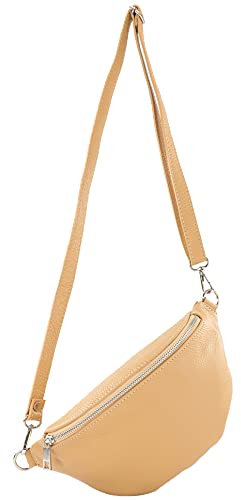 modamoda de T211 Damen Leder Bauchtasche Brusttasche Hüfttasche handmade in Italy, Farbe:Beige