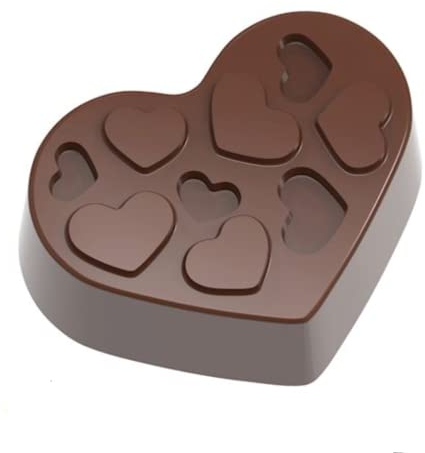 Stampo per cioccolato in policarbonato cuore con decoro a cuori piccoli