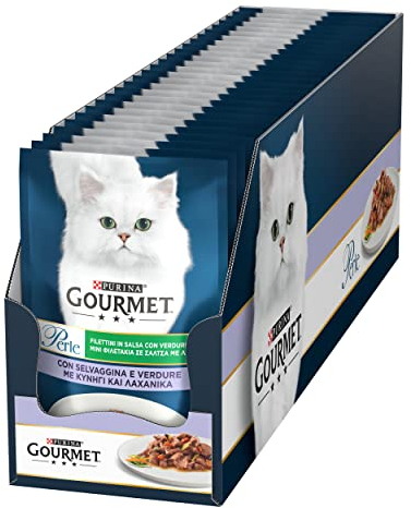 Gourmet Perle Nassfutter für ausgewachsene Katzen Filinets in Sauce mit Kalb und Gemüse, 26 Beutel à 85 g