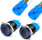 Gebildet 2Piezas 16mm Metal Negro Pulsador Momentáneo 12V-24V 3A LED 1NO1NC SPDT Encendido Apagado Impermeable con Enchufe de Cable (LED Azul)