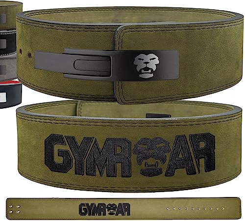 GYMROAR 𝐆𝐘𝐌𝐑𝐎𝐀𝐑® Gewichthebergürtel Gürtel aus Rindsleder mit Schnalle, Weightlifting Lever Belt für Fitness Powerlifting Krafttraining Bodybuilding, 10mm Dicke, Männer (M, Grün)