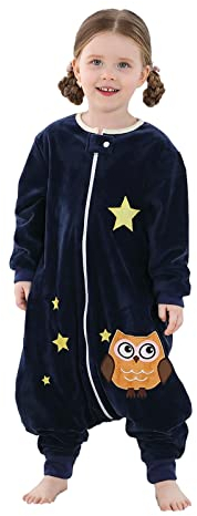 outfit spring Baby Cartoon Schlafsack mit Füßen, Schlafstrampler mit Beinen Lange Ärmel Reißverschluss Süße Schlafanzug Schlummersack für Kinder Mädchen Jungen Vierjahreszeiten 1-3 Jahre Eule