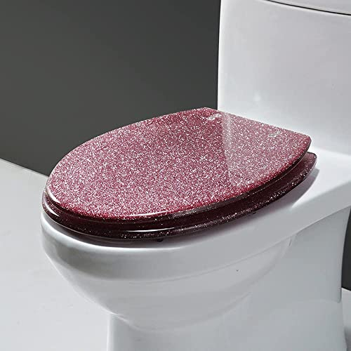 Toilettensitz aus Kunstharz, glänzend, rund, oval, einfache Installation und Reinigung, WC-Sitz mit Absenkautomatik (Gold, Silber, Schwarz, Pink), Pink little surprise
