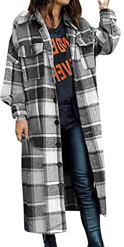 Manteau d'hiver à carreaux pour femme - Manteau chaud pour femme - Élégant trench-coat d'hiver - Mode - Veste mi-saison, gris, XL