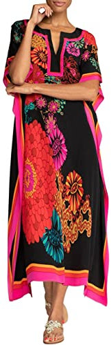 Bsubseach Kaftan Dresses for Women Swimsuit Cover Up Plus Size Caftan Loungewear Beach Maxi Dress Black Flower