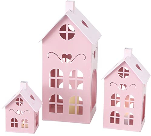 BOLTZE 3tlg. Set Laterne Kufstein rosa aus Metall I H 40cm, 26cm & 15cm I Deko-Windlicht, Kerzenhalter I Teelicht-Haus I Weihnachts-Dekoration zum Hinstellen I Wohnzimmer, Esstisch I Advent Christmas