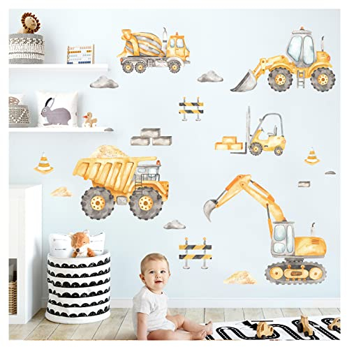 Grandora Wandsticker Bagger Set Wandtattoo Kinderzimmer Junge Fahrzeuge Babyzimmer Wandaufkleber Baustelle Wanddeko DL965-2