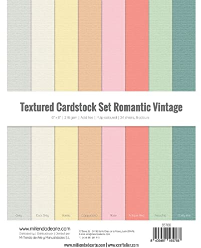 Craftelier - Set 24 Kartonbögen Romantic Vintage Textur für die Kartenherstellung, das Scrapbooking und andere Bastelprojekte | Gewicht 216 g | Größe 15,24 x 20,32 cm (6 x 8)