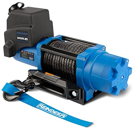 REINDEER New 12V Winch 6000 lb Load Capacity Electric Winch Kit Synthetic Rope for ATV UTV with Hawse Fairlead Waterproof IP67 with Wireless Remotes