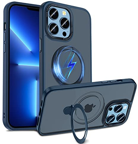 S. Dawezo Magnetisch Ständer Hülle für iPhone 13 Pro Max, Kompatibel mit Magsafe, Militärschutz, Anti-Fingerabdruck, Stoßfest Unsichtbare Halterungen Handyhülle für iPhone 13 Pro Max, Dunkelblau