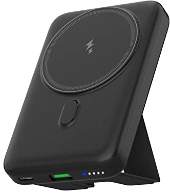 Auskang Magnetic Power Bank 10000mAh, caricatore portatile a ricarica rapida wireless, stand pieghevole Power bank USB-C PD 20W, mini batteria compatibile per iPhone Series (Nero)