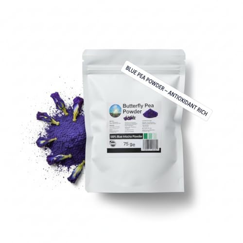 NPOW Blue Pea Flower Tea, Caffeine-Free Matcha Powder, 75g Jar | High antioxidants, herbal supplement, natural blue colour, vegetarian, not sweet, jar container, butterfly pea flower