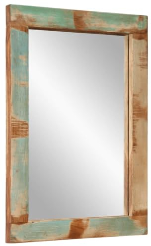vidaXL Spiegel, Schminkspiegel mit Holzrahmen, Wandspiegel Kosmetikspiegel für Wohnzimmer Schlafzimmer, Badspiegel Flurspiegel, Altholz Massiv Glas