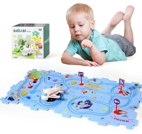 KADAYAYA Puzzle Spielzeugauto Spielset Puzzle Schienen Spielzeugset für Kinder 4-6 Jahren Puzzle Spielzeugauto mit Rennfahrzeug für Jungen Mädchen 3-5 Jahren Geschenk Jungen Mädchen 3 4 5 6