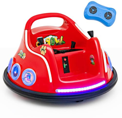 GOPLUS Voiture Électrique Enfants 1 Place 12V avec Lumière, Musique, Rotation à 360º, Télécommande Parental, Auto-Tamponneuse Electrique Enfants 3-8 Ans, 73x73x43cm (Bleu/Rouge)