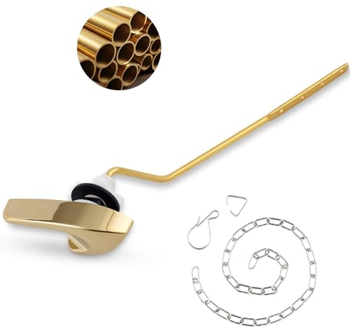 iFealClear Polished Gold Universal Toilet Tank Flush Lever Handle, Brass Side/Angle Mount Toilet Handle Compatible with Kohler K-GP30324-CP, Stainless Steel Flapper Chain