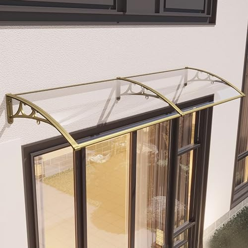 Türvordach,Sonnenschutz Regenschutz Vordach für Haustür,Transparentes Pultbogenvordach,Pultvordach,aus Gold Aluminium und Polycarbonat,für Garage Balkon Fenster Haus (120x90cm/47x35)