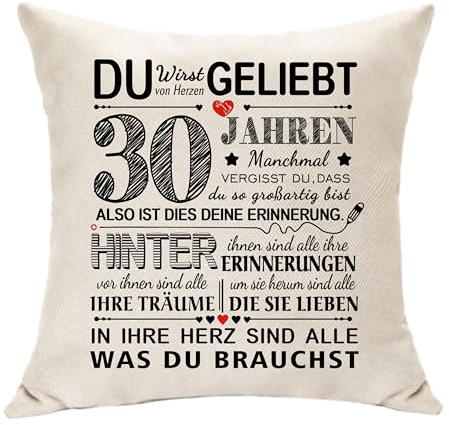 Deko 30. Geburtstag Geschenke für Frauen Männer Geburtstagsgeschenke für 30 Jahren Bester Freund Nachbar Kollege Lehrer Geburtstag Andenken Muttertag Vatertag Quadrat Kissen Taille Kissenbezug (30.)